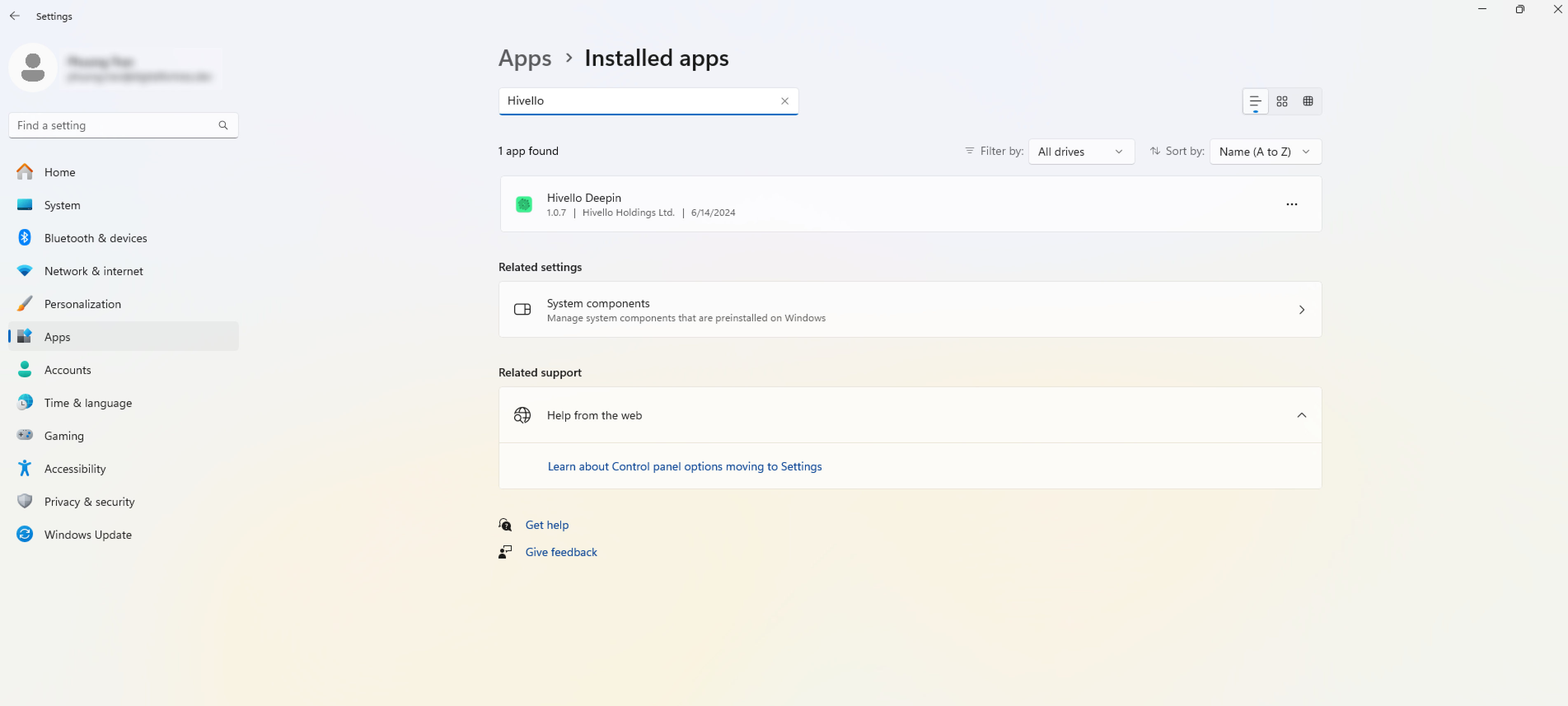Go to installed app Hivello