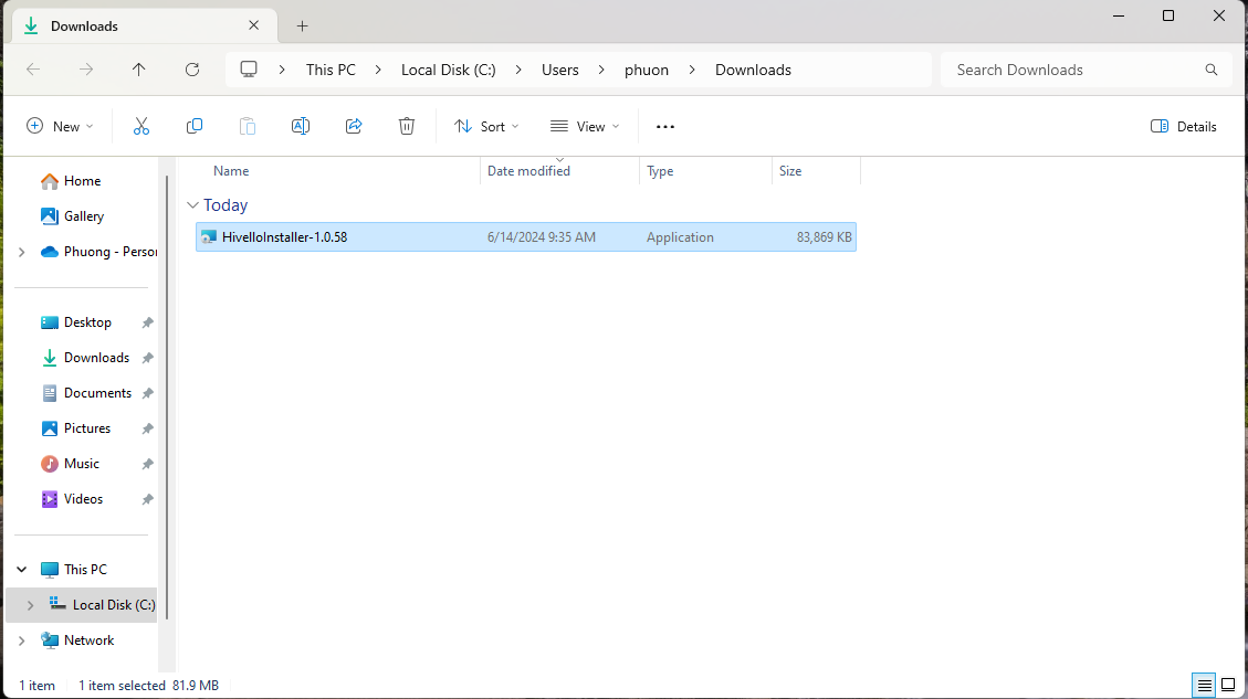 Run hivelloInstaller