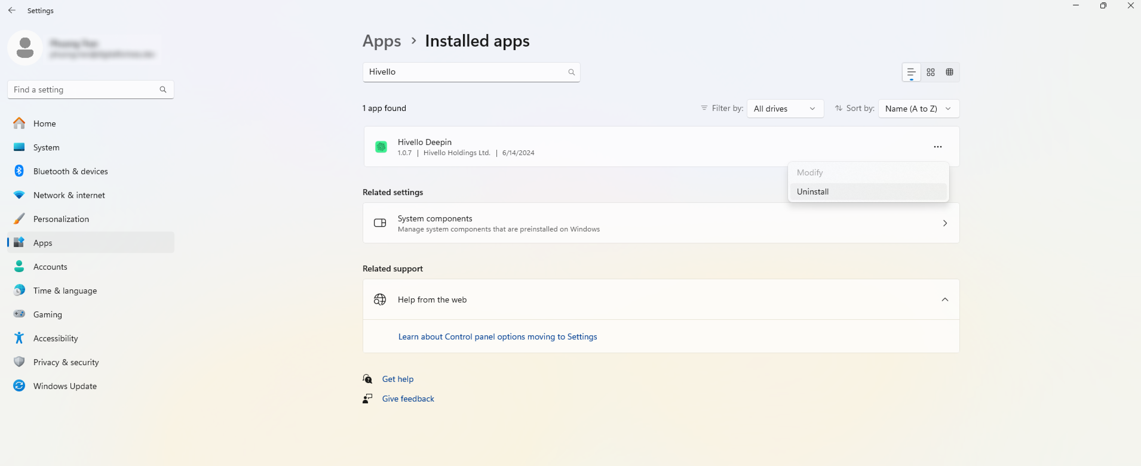 Uninstall application